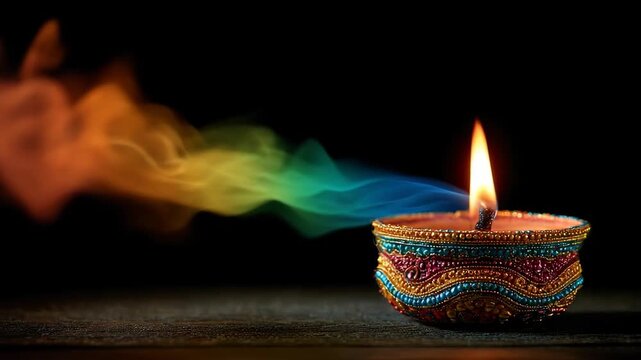 diwali diya with colorful smoke