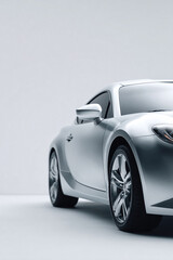 Fototapeta premium Sleek silver sports car against a white backdrop. Modern design, automotive elegance. Perfect for transportation, technology, or lifestyle concepts. Clean, minimalist style.