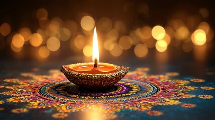 Colorful happy diwali diya oil lamp with flame festive bokeh lights copy space hindu festival celebration - Powered by Adobe