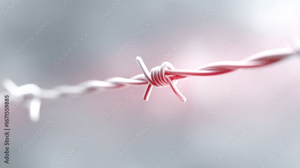 Poster a close-up image of twisted barbed wire. the strands are sharp and pointed, symbolizing barriers and
