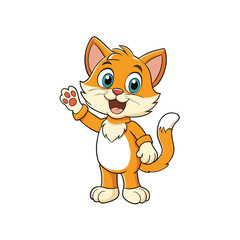 Charming cartoon cat waving hello and smiling brightly in a vector illustration