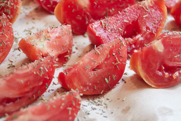 sliced sun-dried tomatoes with herbs and salt
