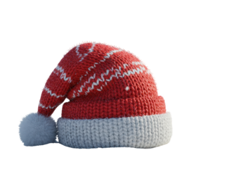 Isolated Knitted Christmas Holiday Beanie Hat with Pom Pom, Cozy Winter Apparel, Festive Style
