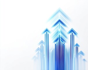 Abstract graphic of multiple upward-pointing blue arrows on a white background
