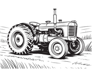 Rural Farming Equipment: Vintage Tractor with Big Wheels