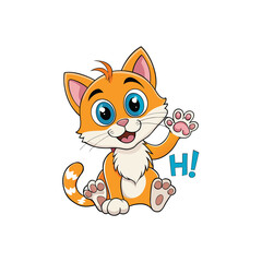 Joyful kitten waving hello in a vibrant rainbow of colors