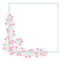 Obraz premium Pink Cherry Blossoms With Green Square Floral Border Frame