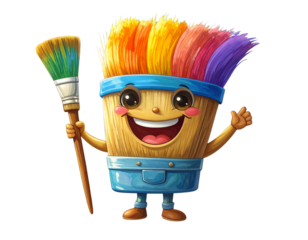 Smiling Cartoon Paintbrush with Colorful Bristles, Transparent PNG