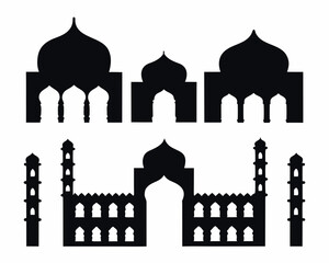 Collection of islamic architecture silhouettes with domes and minarets