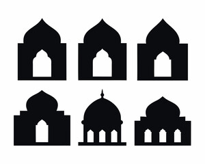 Collection of islamic architectural elements with domes and arches