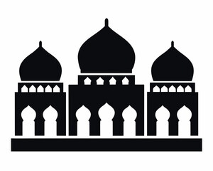 Black silhouette of a mosque with multiple domes and arches