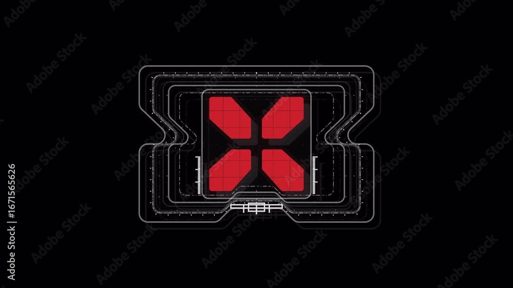 Poster futuristic red x interface: high-tech hud element on black background