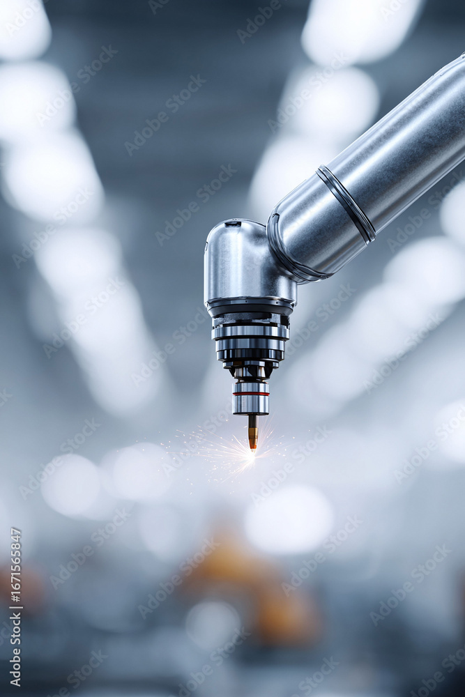 Poster precision at work an automated robotic arm welds with sparks in a modern factory setting. captures t