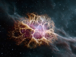 Obraz premium Cosmic masterpiece of a nebula shimmering in the dark expanse. An ethereal, vibrant cloud illuminates the night sky. Use for science, or imaginative projects.