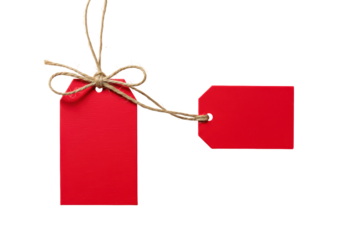 Isolated Red Gift Tags Tied Together with Cord or Twine, Retail Price Labels for Commerce