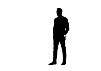 Isolated businessman with hands in pockets standing in a relaxed pose looking away