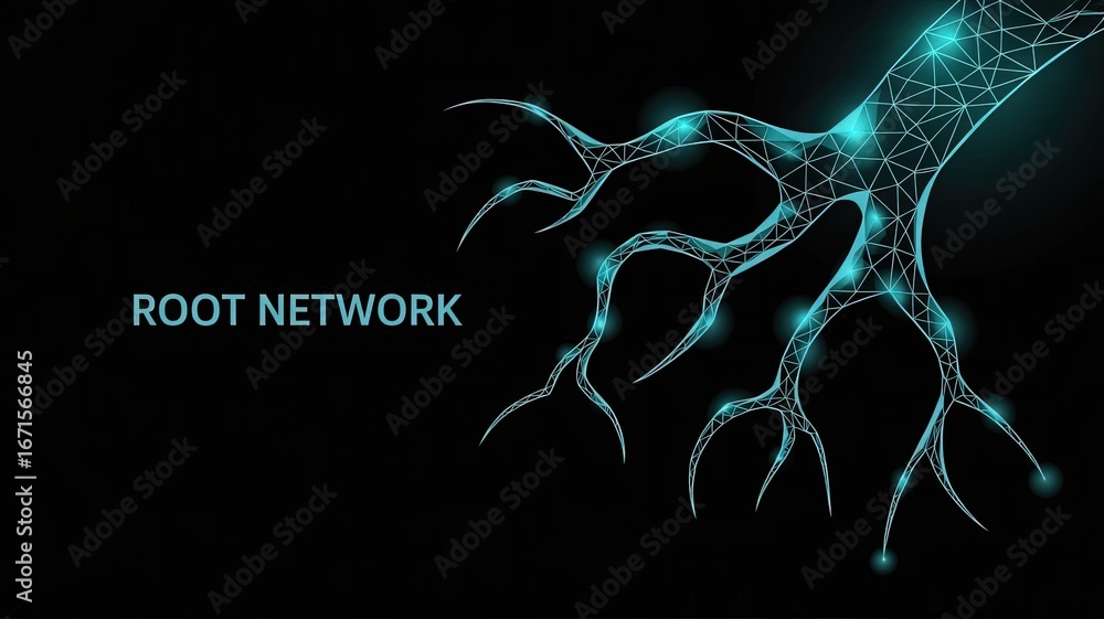 Aufkleber digital root network: a sophisticated digital representation of a root network, with interconnected 