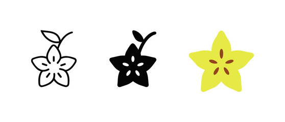 Minimalist star fruit icons: black and yellow flat design