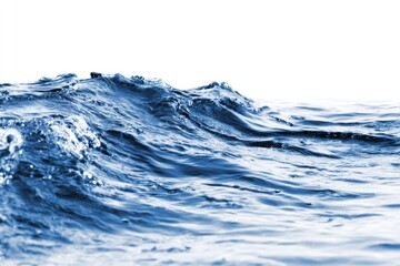 A blue wave crests, detail showing ripples and texture against a pure white background, creating a sense of motion