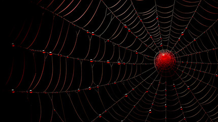 Fototapeta premium Spider Web with Dew Drops on Black Background 