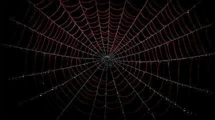 Fototapeta premium Spider Web with Dew Drops on Black Background 
