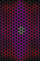 Neon Hexagon Honeycomb Futuristic Technology Pattern Background.