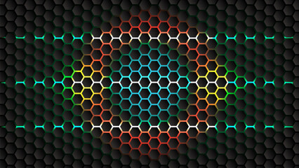 Neon Hexagon Honeycomb Futuristic Technology Pattern Background.