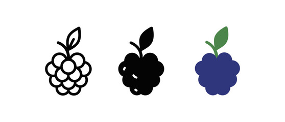Minimalist berry icons set: outline, solid, and colorful styles