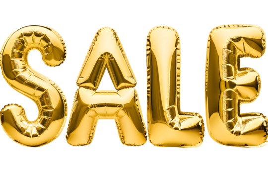 Golden letter balloons spelling sale isolated on a transparent background letters
