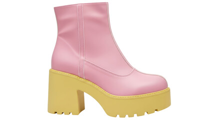 Isolated pink boots with yellow platform