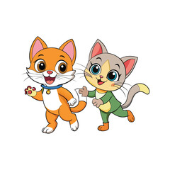 Two adorable cartoon cats playing together in a friendly companion scene