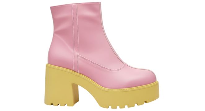 Isolated pink boots with yellow platform