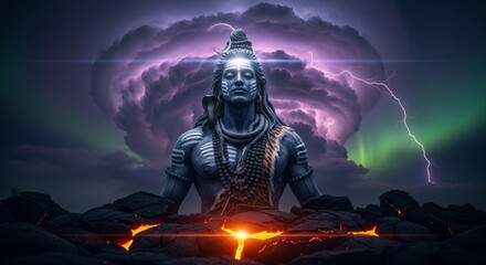 Lord Shiva Standing on Lave with Stormy Sky
