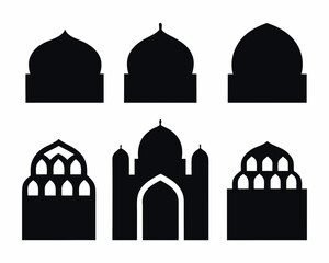 Collection of islamic architectural elements and mosque domes silhouettes
