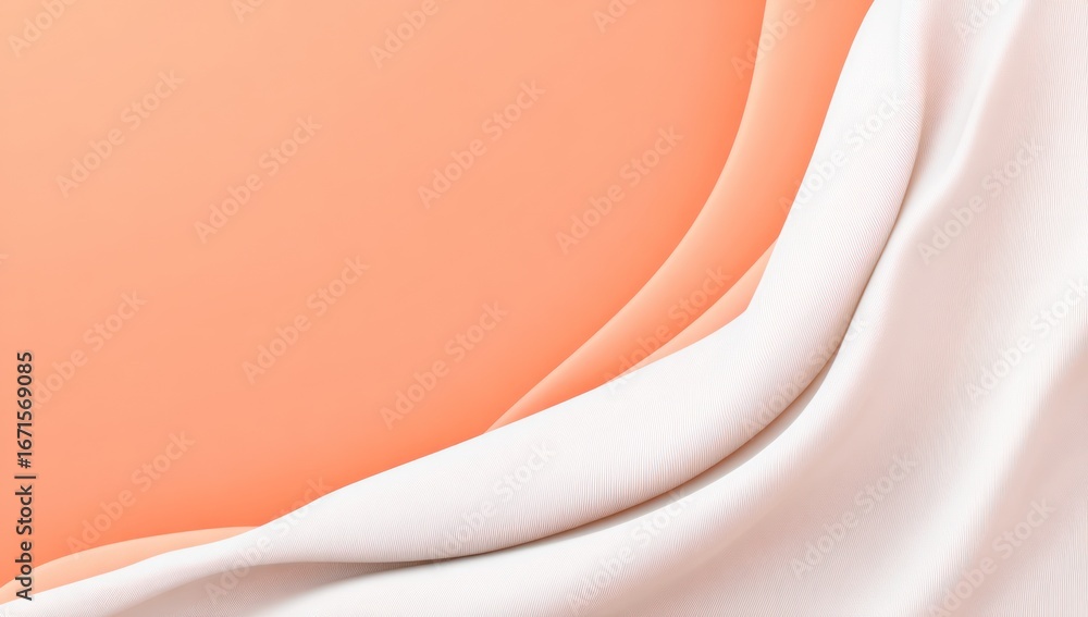 Poster creamy white drape flows over a soft orange backdrop, creating elegant curves and a sense of gentle 