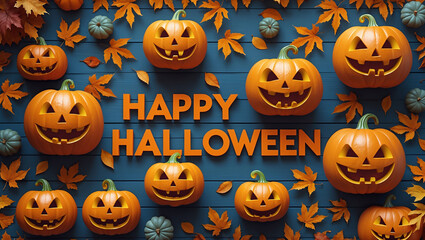 Happy halloween pumpkins and leaves