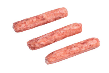 Homemade raw beef and pork sausage isolated on white background