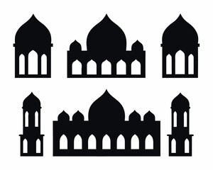 Collection of islamic architectural silhouettes with domes and arches