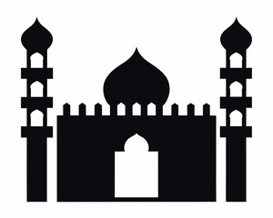 Black silhouette of a mosque with domes and minarets