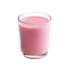 Glass of Refreshing Strawberry Milk on White Background.