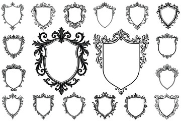 Obraz premium Collection of ornate shield frames and decorative elements