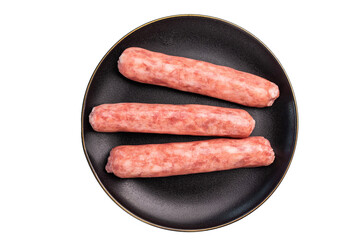 Raw beef and lamb sausage or bratwurst isolated on white background