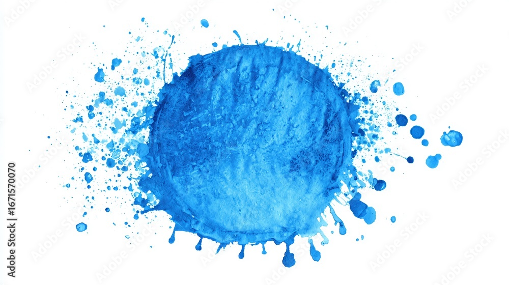 Poster expressive blue paint splash on a clean white backdrop. a burst of artistic energy in a captivating 
