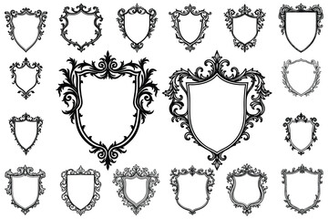 Collection of ornate heraldic shield frames crest