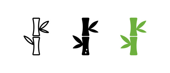 Bamboo icon set: linear, solid, and colorful designs for nature and environment themes