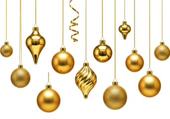 Isolated Gold Christmas Baubles Ornament Decoration, Elegant Holiday Party Items Still Life