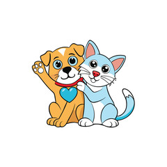 Obraz premium Adorable cat and dog embracing with a peace symbol celebrating pet love and friendship