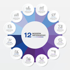 Basic circle infographic template with 12 steps, process or options.