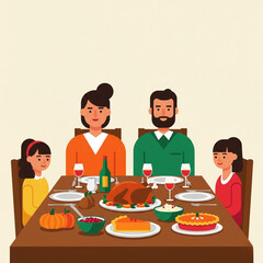 Flat Modern Family Dinner Illustration for Thanksgiving