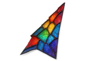 Colorful stained glass arrow pointing up with transparent background